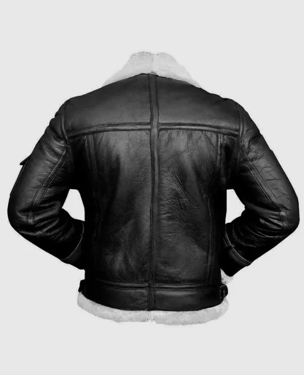 Men’s B-3 Black Sheepskin Leather Bomber Jacket