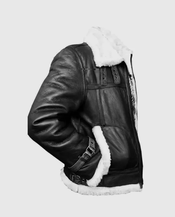 Men’s B-3 Black Sheepskin Leather Bomber Jacket
