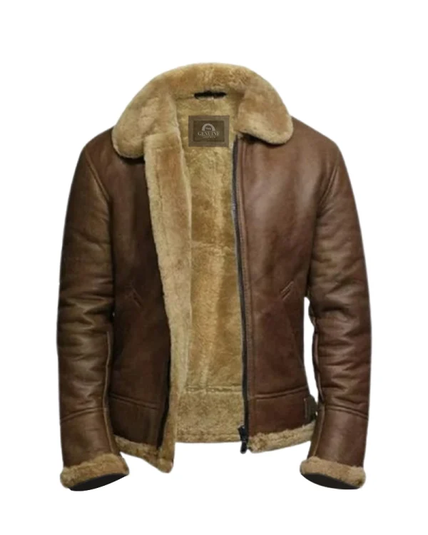 Mens B3 Aviator Brown Sheepskin Leather Jacket
