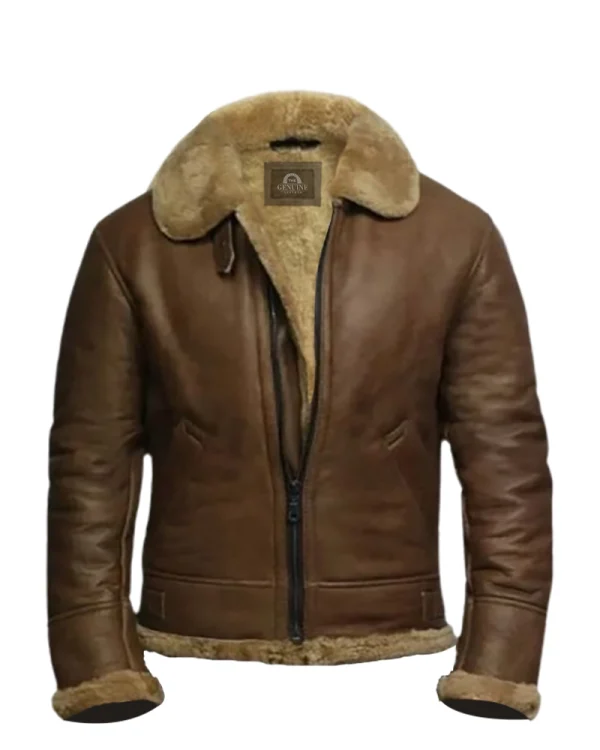 Mens B3 Aviator Brown Sheepskin Leather Jacket