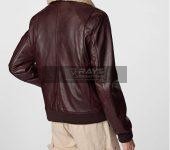 Men Aviator Leather Bomber Jacket with Fur Hood Brown