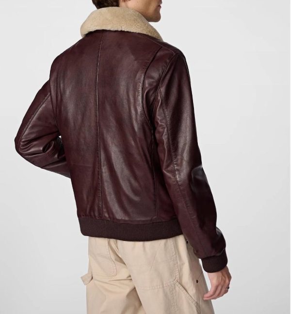 Men Aviator Leather Bomber Jacket with Fur Hood Brown
