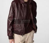 Men Aviator Leather Bomber Jacket with Fur Hood Brown