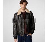 Men Aviator Leather Bomber Jacket with Fur Hood Brown