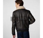 Men Aviator Leather Bomber Jacket with Fur Hood Brown