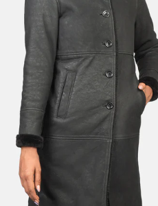 Classic Erica Shearling Black Leather Coat