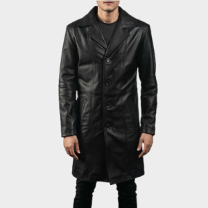 Men's Premium Black Leather Trench Coat
