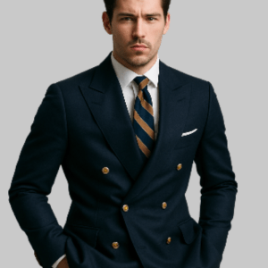 Navy Wool Double-Breasted Blazer