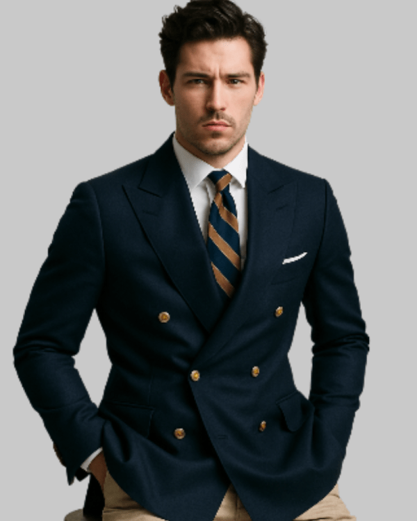 Navy Wool Double-Breasted Blazer