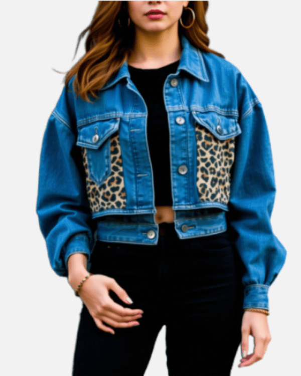 Cropped Patchwork Blue Denim Jacket