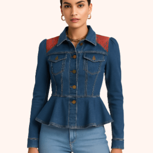 Pleated Bottoms Denim Jacket
