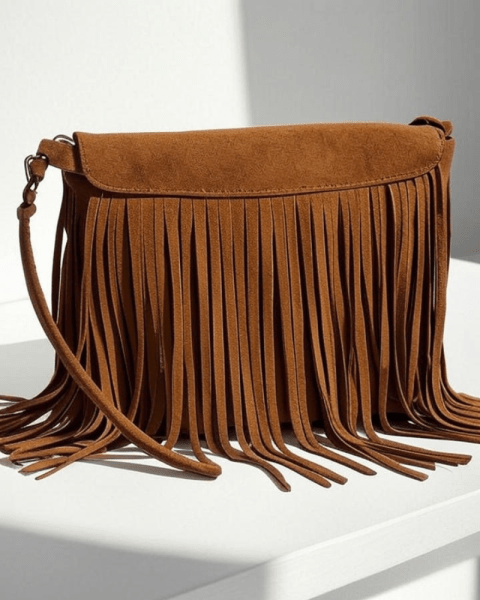 Fringe leather purse manufacturing USA