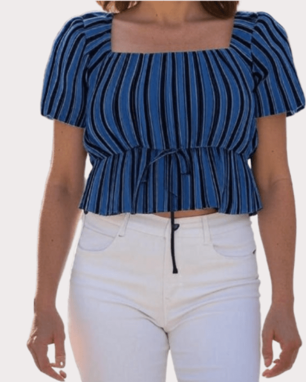 blue Shirred Tops