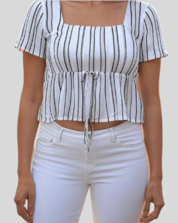 white Shirred Tops