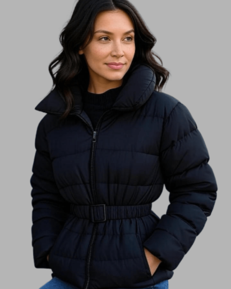 Women Belted Puffer Down Jacket