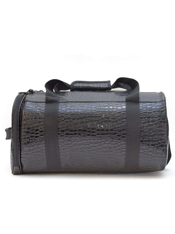 Black Embossed Duffel Bag with Dual Carry Handles and Strap