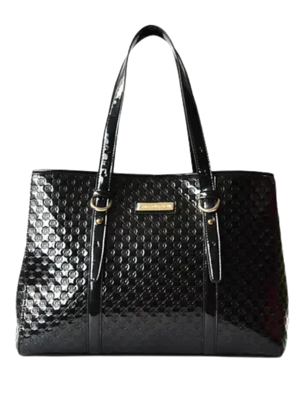 Black Women’s PU Debossed Pattern Purse with Top Opening