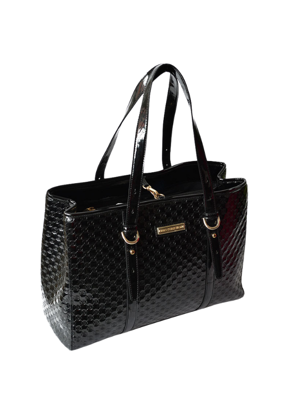 Black ladies PU Debossed Pattern Purse with Top Opening