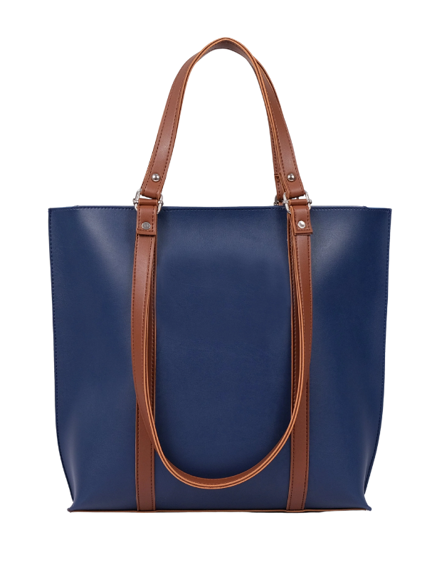 Blue and Brown Double-handle Tote Bag