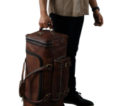 Brown Leather Weekender Duffel Bag with Multiple Pockets