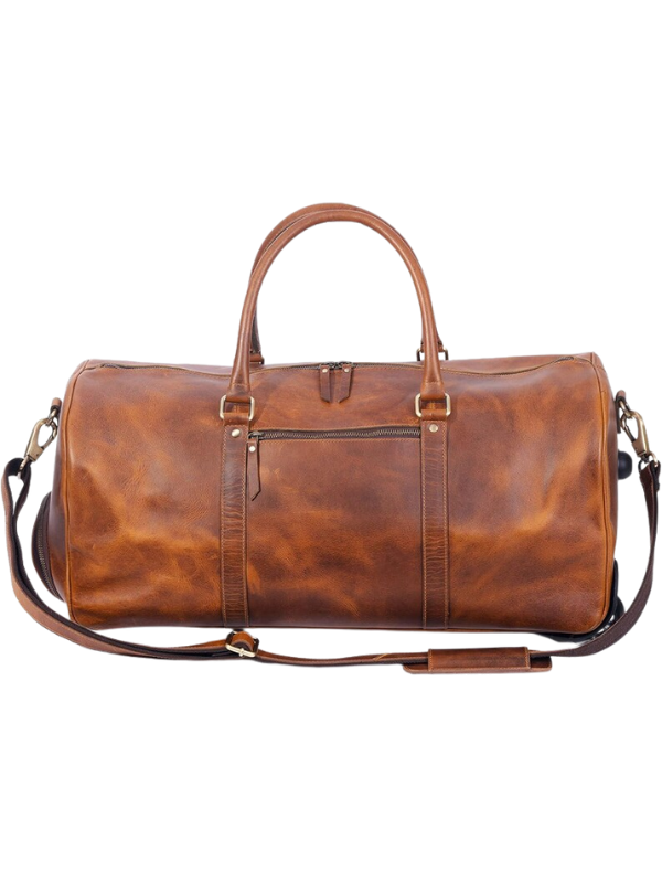 Brown Leather Wheeled Duffel Bag for Easy Travel