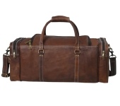 Brown Stylish Leather Weekender Duffel Bag with Multiple Pockets