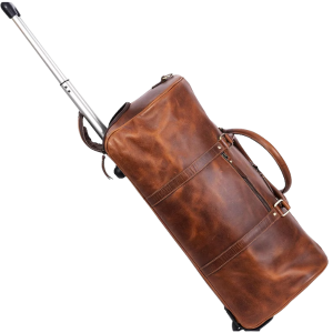 Durable Brown Leather Wheeled Duffel Bag for Easy Travel