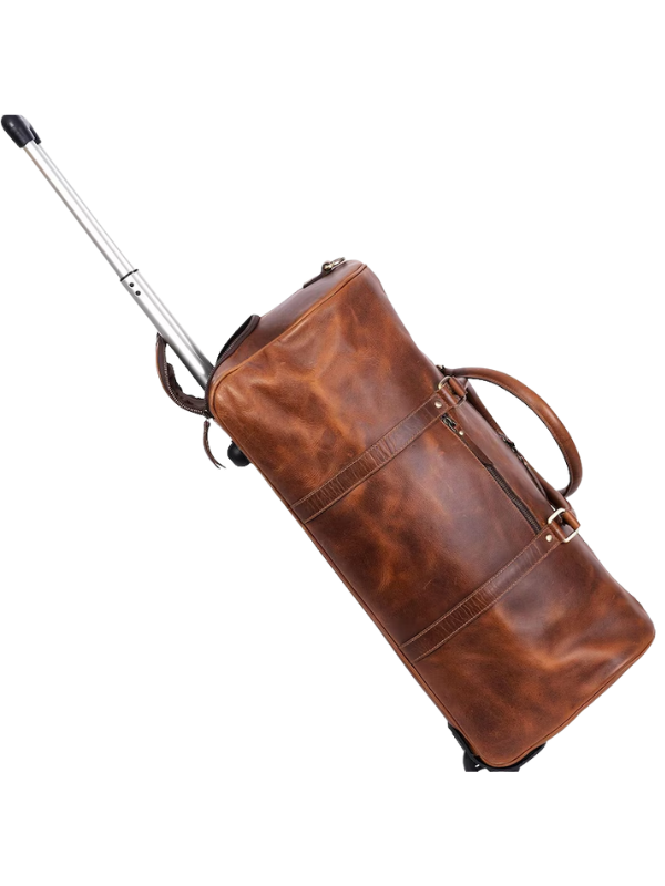 Durable Brown Leather Wheeled Duffel Bag for Easy Travel