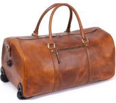 Durable Brown Leather Wheeled Duffel Bag for Travel
