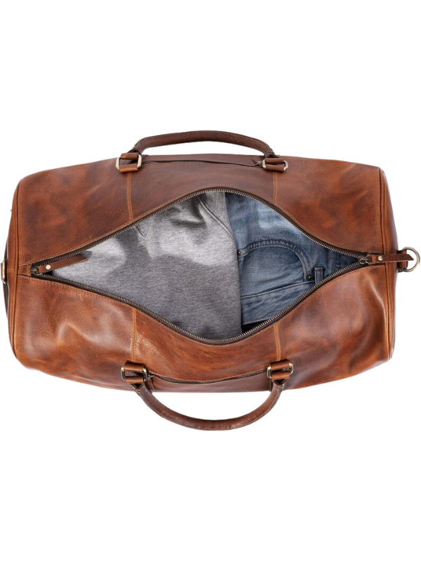 Durable Brown Leather Wheeled Duffel Bag