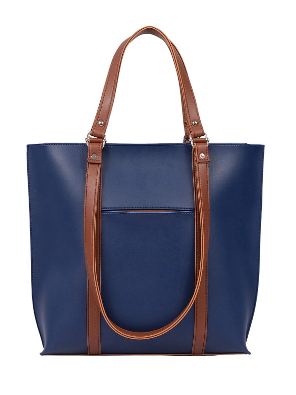 Ladie's Blue and Brown Double-handle Tote Bag