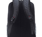 Sleek Black Laptop Bag with Red Accent and Multiple Compartments