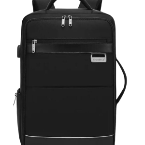 Stylish Black Laptop Backpack with Dual Zippers and Organized Storage
