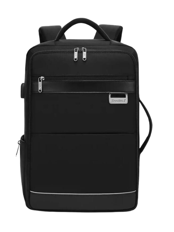 Stylish Black Laptop Backpack with Dual Zippers and Organized Storage