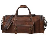 Stylish Brown Leather Duffel Bag with Multiple Pockets