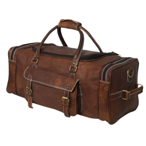 Stylish Brown Leather Weekender Duffel Bag