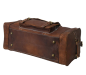 Stylish Brown Leather Weekender Duffel Bag with Pockets Multiple