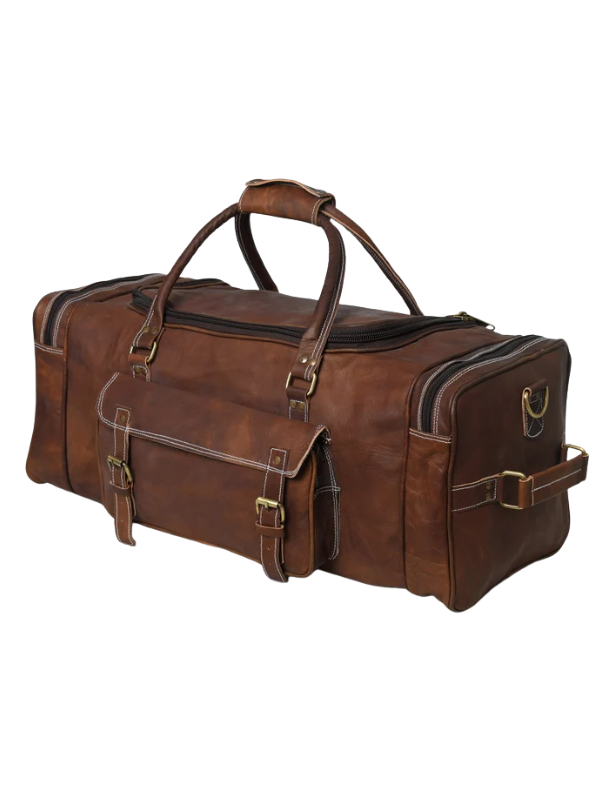 Stylish Brown Leather Weekender Duffel Bag