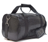 Trendy Black Croc-Embossed Duffel Bag with Dual Carry Handles and Strap