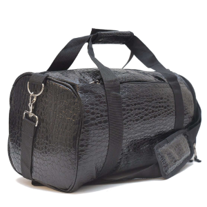 Trendy Black Croc-Embossed Duffel Bag with Dual Carry Handles and Strap