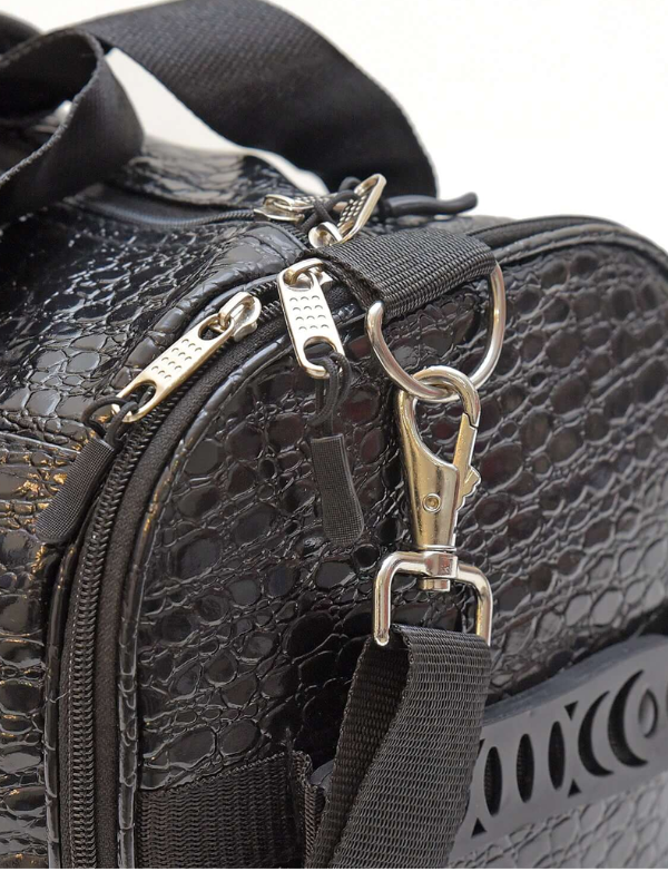 Trendy Black Croc-Embossed Duffel Bag with Dual Carry Handles