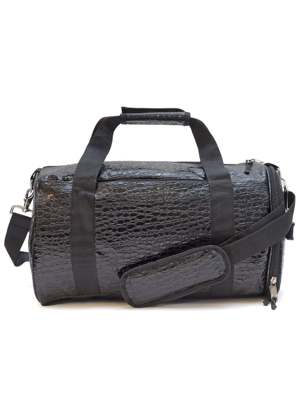Trendy Black Duffel Bag with Dual Carry Handles and Strap