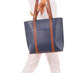 Women Blue and Brown Double-handle Tote Bag