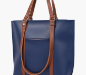 Women's Blue and Brown Double-handle Tote Bag
