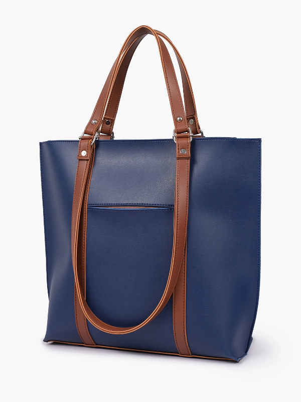 Women's Blue and Brown Double-handle Tote Bag