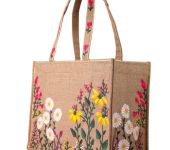 Women's Embroidered Floral Jute Tote Bag