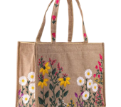 Womens Embroidered Floral Jute Tote Bag