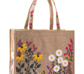 ladie's Embroidered Floral Jute Tote Bag