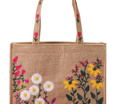 ladies Embroidered Floral Jute Tote Bag
