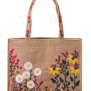 ladies Embroidered Floral Jute Tote Bag